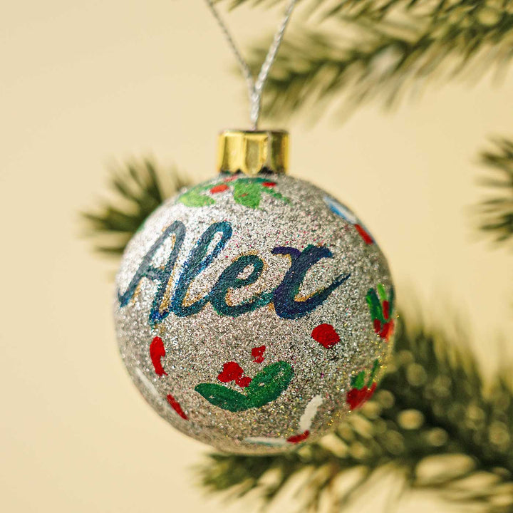 Personalized Sparkle Small Ball Ornaments For Christmas Tree Decoration | Set Of 4