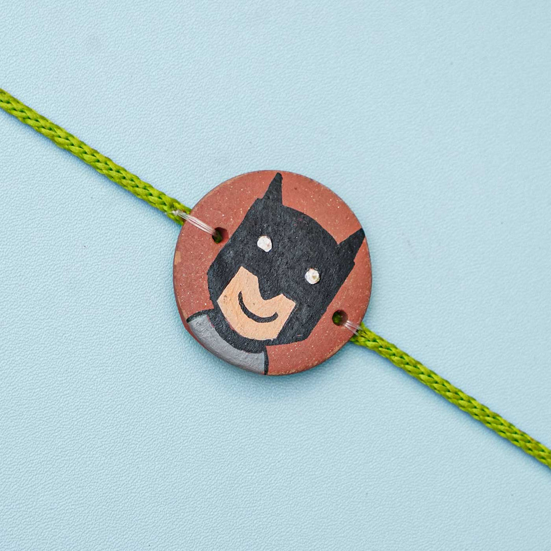 Hand-painted Batman Terracotta Rakhi With Roli Chawal for Kids