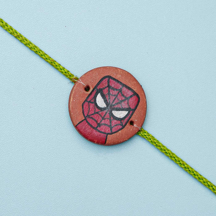 Hand-painted Spiderman Terracotta Rakhi With Roli Chawal for Kids