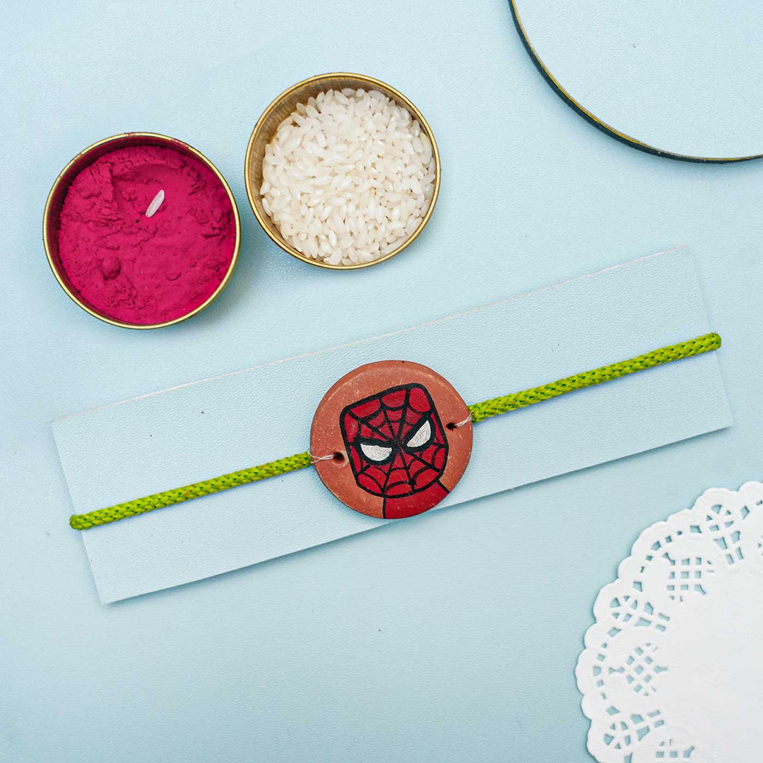 Hand-painted Spiderman Terracotta Rakhi With Roli Chawal for Kids