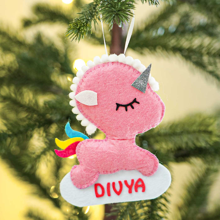 Personalized Unicorn Felt Ornament For Christmas Tree Decoration