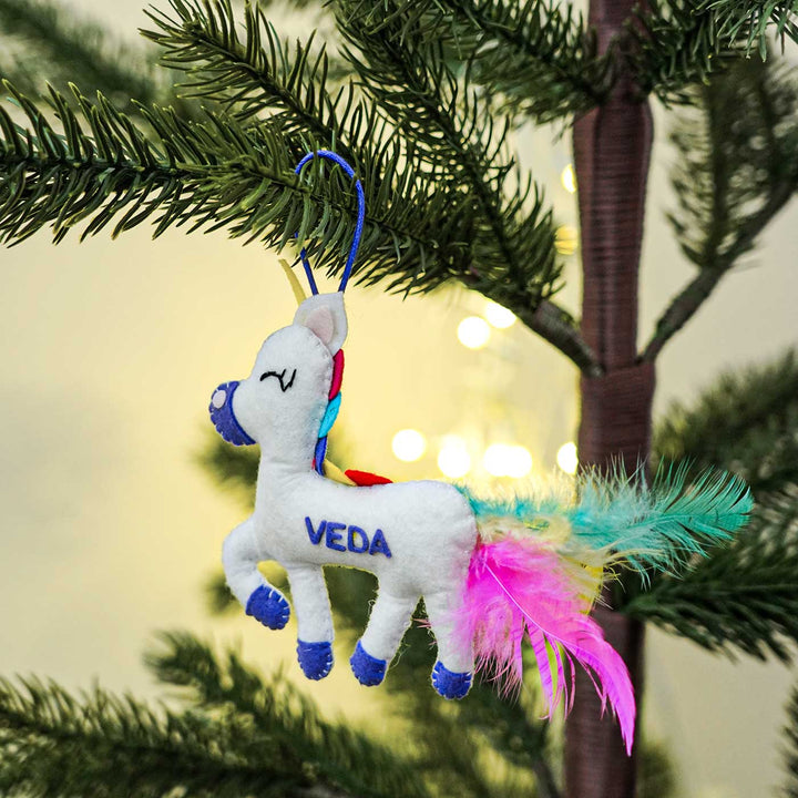 Personalized Unicorn Kids Felt Ornament For Christmas Tree Decoration