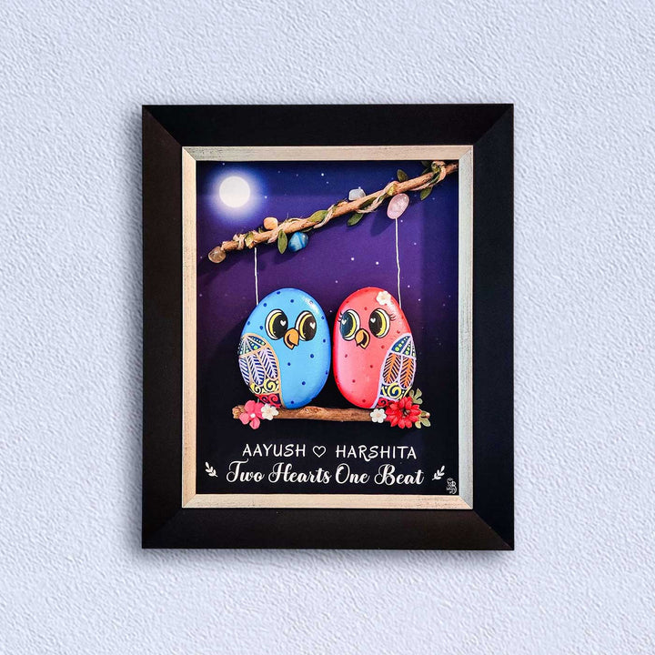 Personalized Pebble Art Couple On Branch Wooden Name Plate