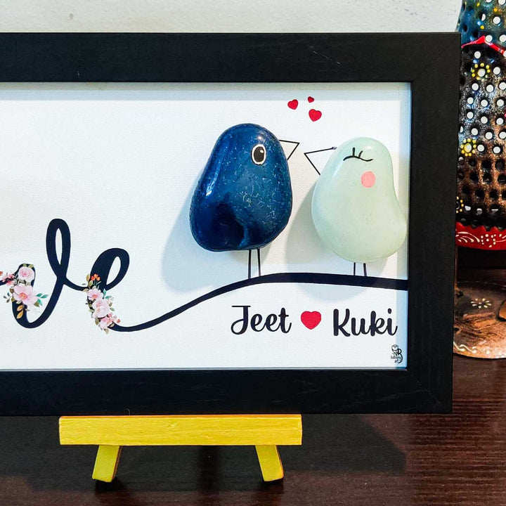 Personalized Pebble Art Love Birds Wooden Decorative Plaque For Couples