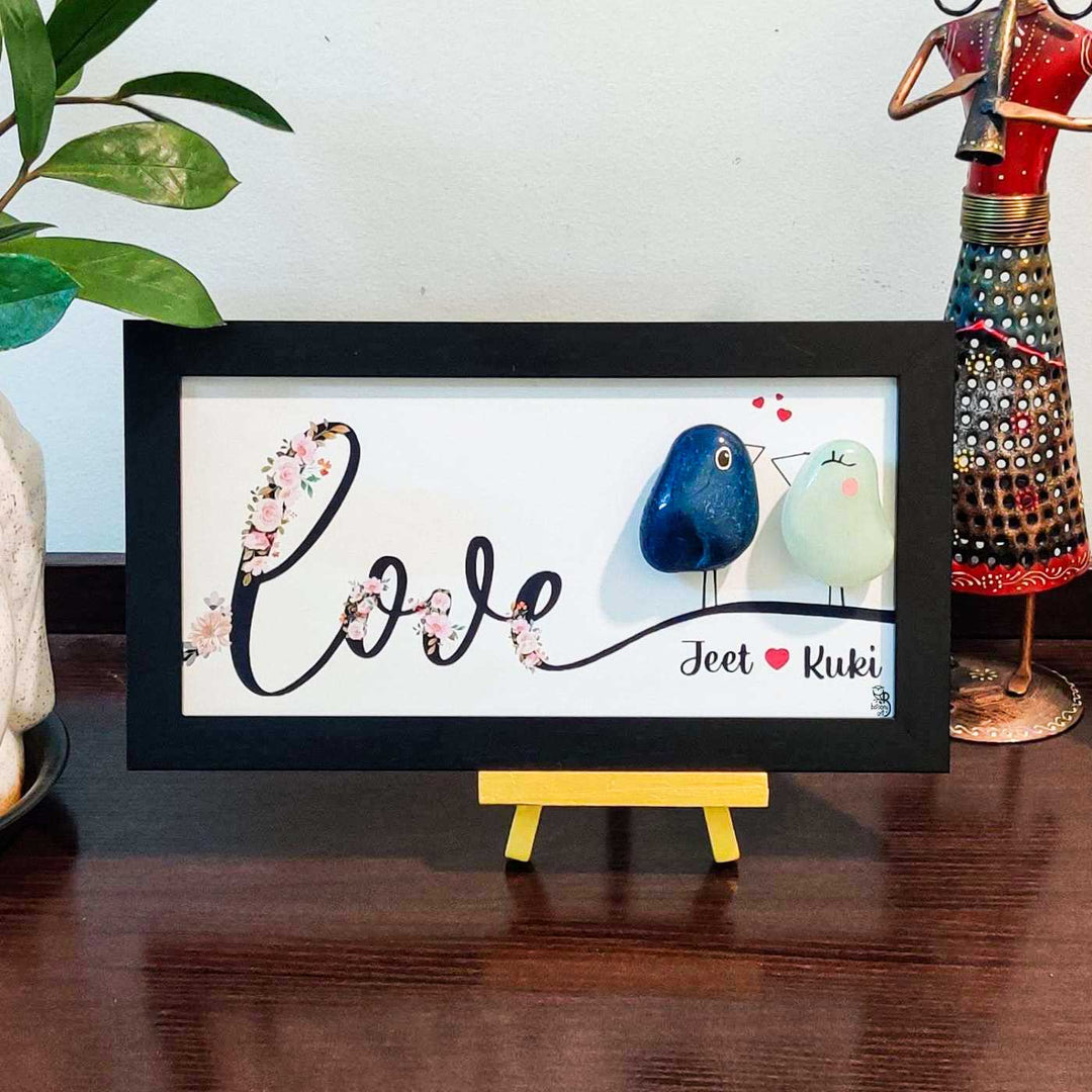 Personalized Pebble Art Love Birds Wooden Decorative Plaque For Couples