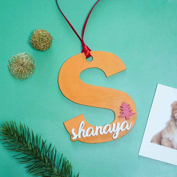 Personalized Xmas Tree Initial Mdf Wood Ornament For Christmas Tree Decoration