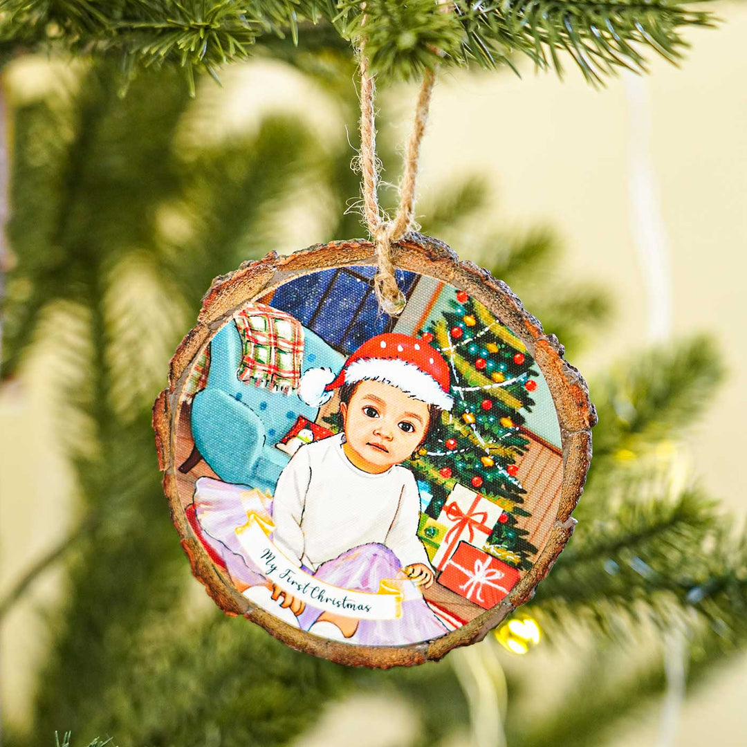 Photo Personalized Bark Ornament For Christmas Tree Decoration