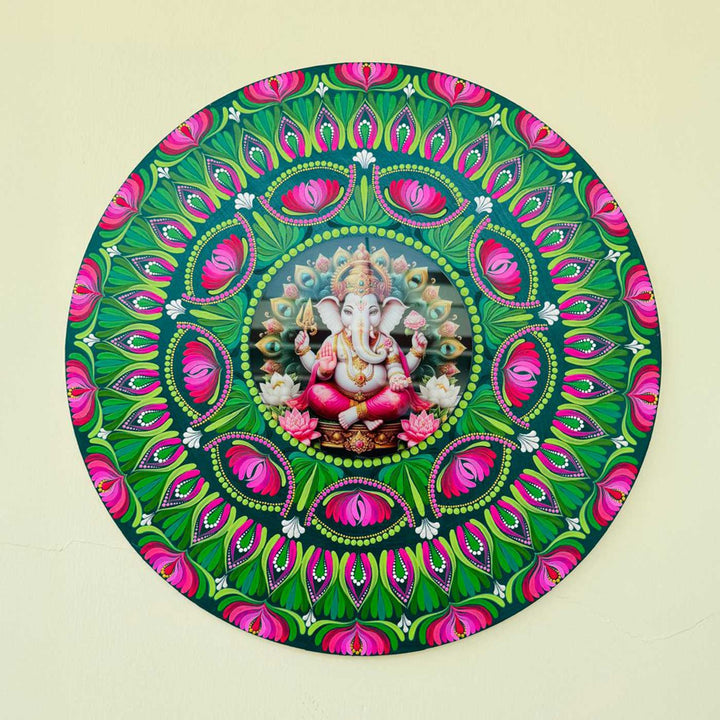 Hand-Painted Dot Mandala Ganesha Theme MDF Wood Wall Plate