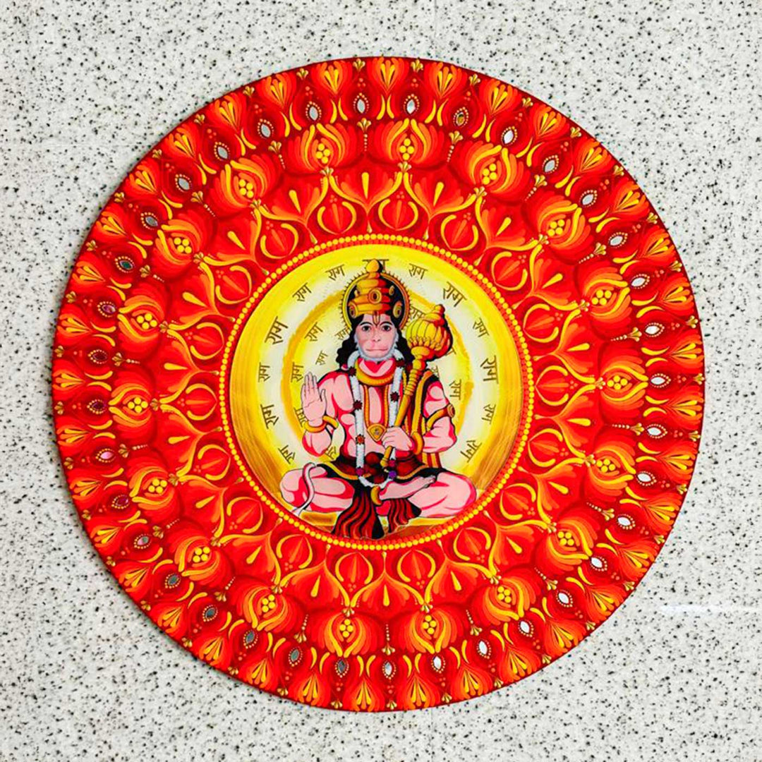 22 Inch Hand-Painted Dot Mandala Hanuman Theme MDF Wood Wall Plate