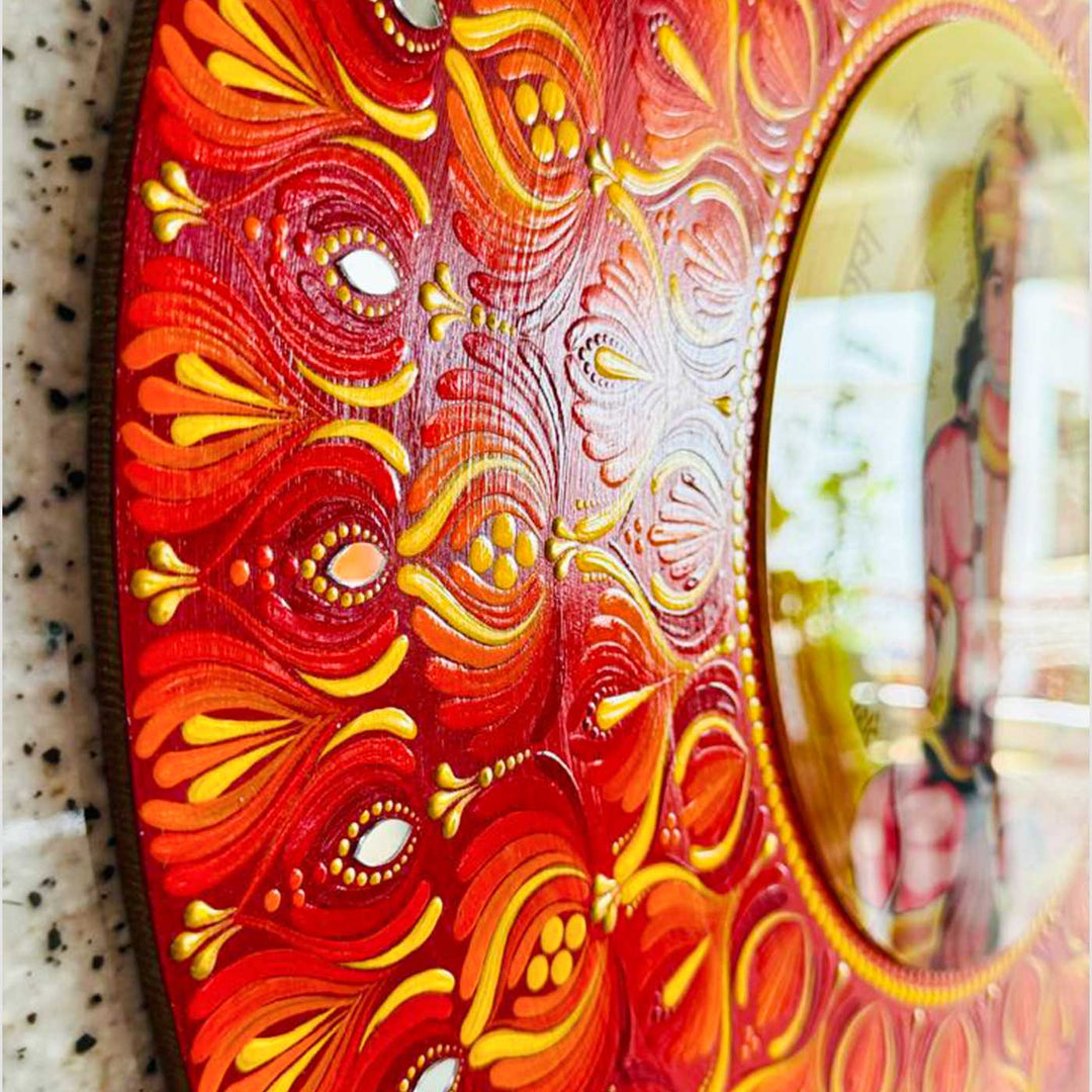 22 Inch Hand-Painted Dot Mandala Hanuman Theme MDF Wood Wall Plate