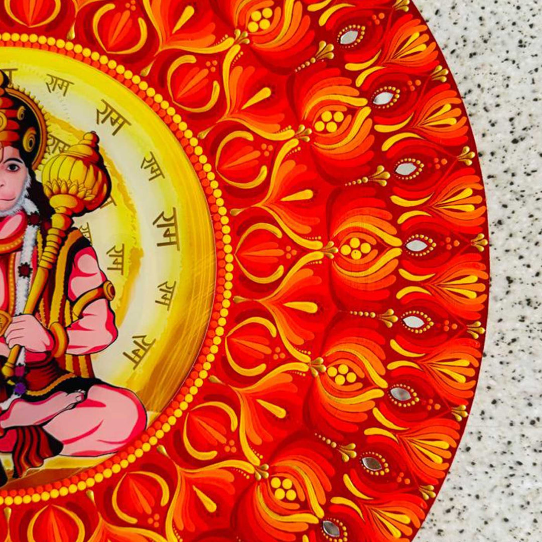 22 Inch Hand-Painted Dot Mandala Hanuman Theme MDF Wood Wall Plate