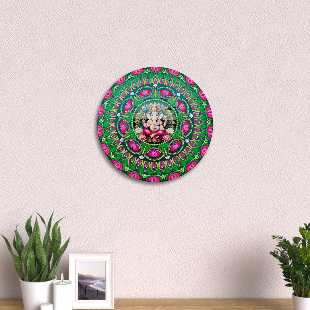 Hand-Painted Dot Mandala Ganesha Theme MDF Wood Wall Plate