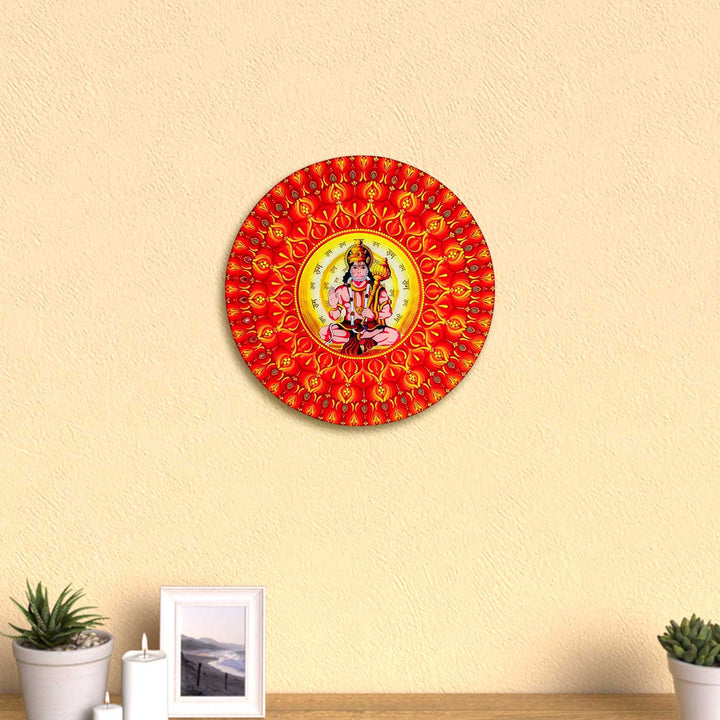 22 Inch Hand-Painted Dot Mandala Hanuman Theme MDF Wood Wall Plate