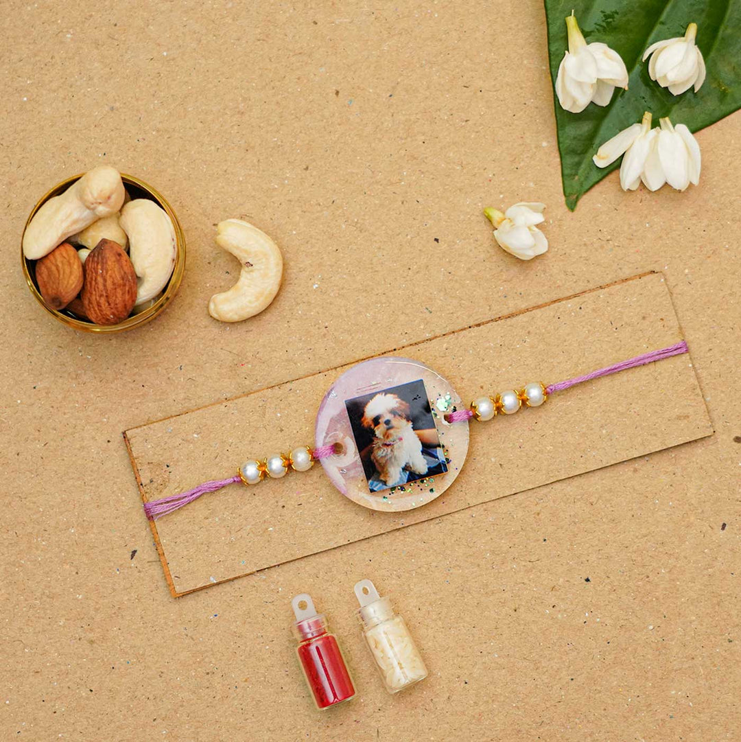 Photo Personalized Reusable Resin Rakhi With Roli Chawal For Pets