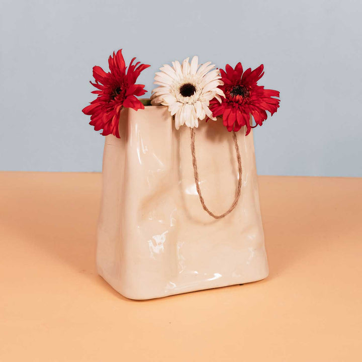 Handmade Beige Pick-Me-Up Basket Ceramic Vase