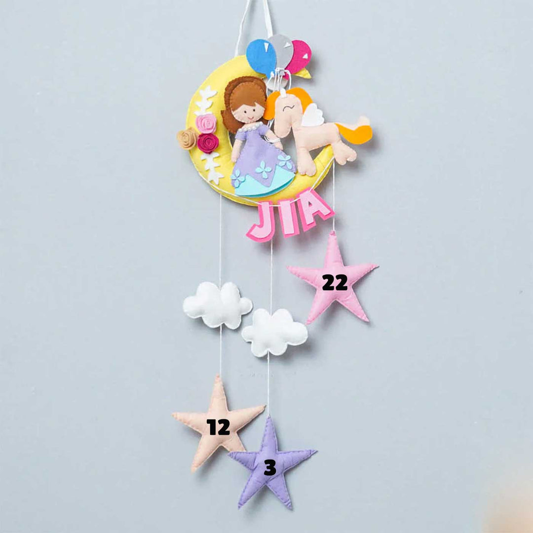 Handmade Princess on the Moon Kids Felt Name Hanging with Birthdate