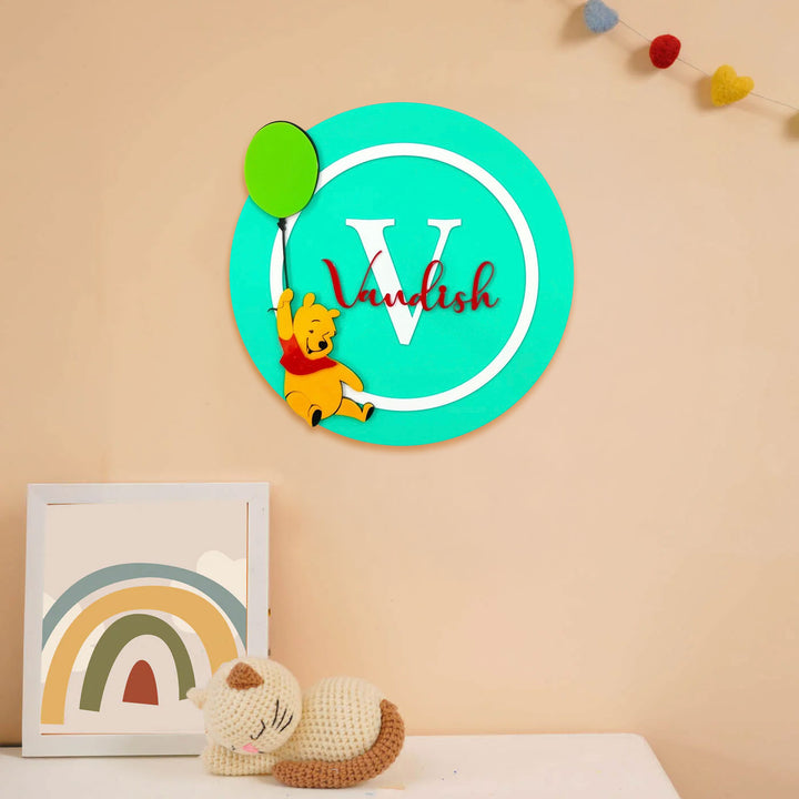 Personalized Poo'S Balloon Adventure Theme Acrylic Kids Name Plate