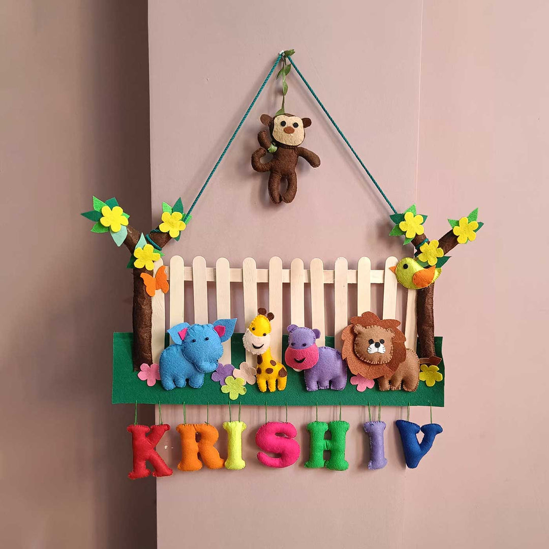 Personalized Jungle Theme With Fencing Felt Kids Name Plate