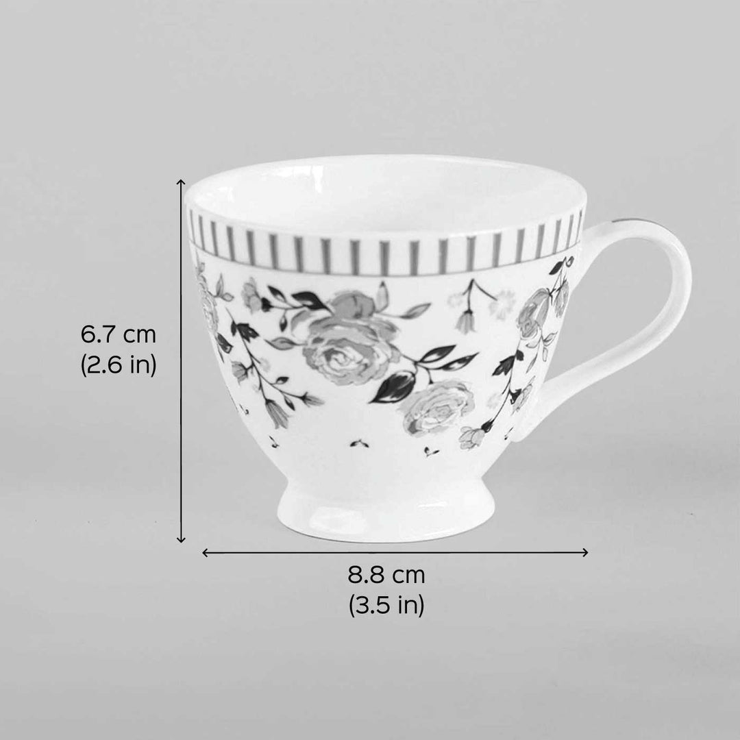 Portrait Of A Rose Porcelain Cup & Saucer | Set Of 6, 12 Pcs