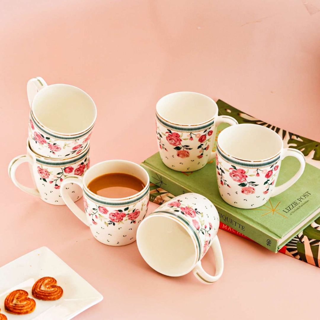 Portrait Of A Rose Chai Porcelain Mugs | Set Of 6