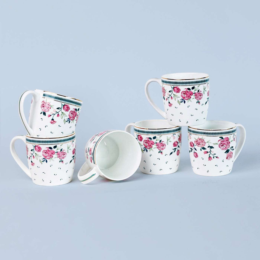 Portrait Of A Rose Chai Porcelain Mugs | Set Of 6