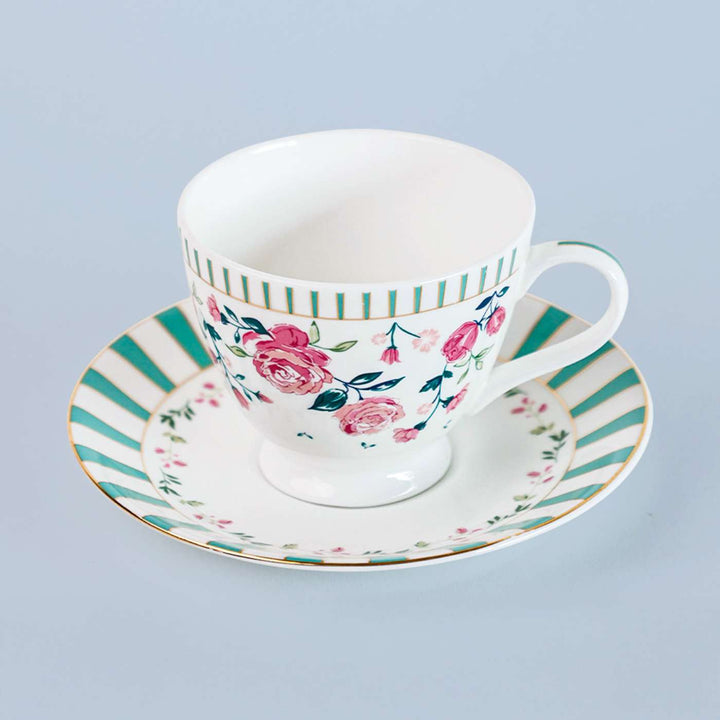 Portrait Of A Rose Porcelain Cup & Saucer | Set Of 6, 12 Pcs