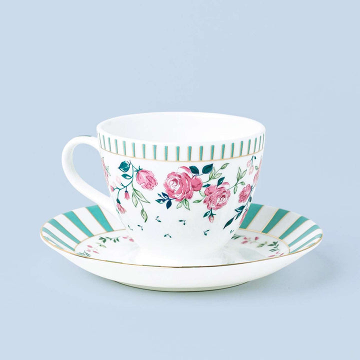 Portrait Of A Rose Porcelain Cup & Saucer | Set Of 6, 12 Pcs