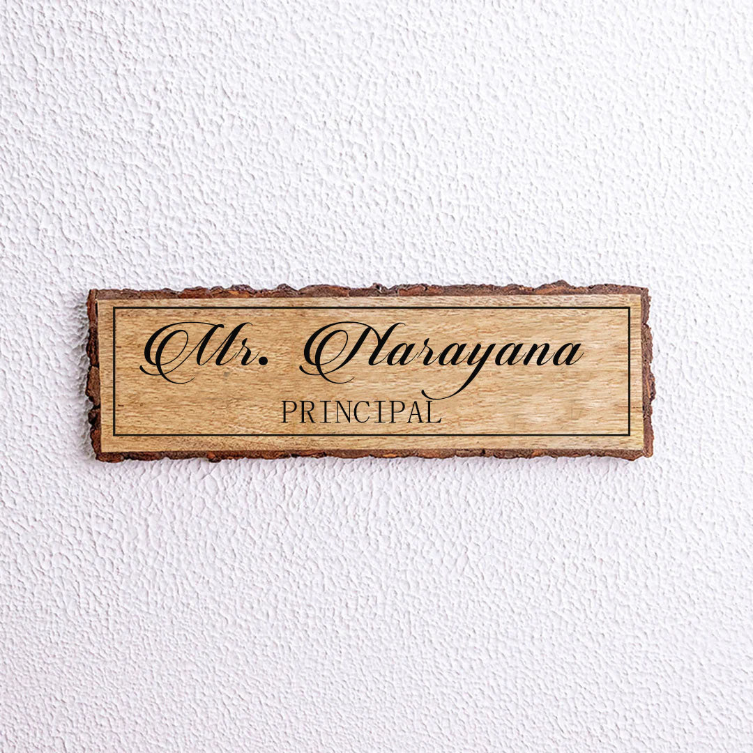 Handcrafted Mango Wood Personalized Name Plate For Principal