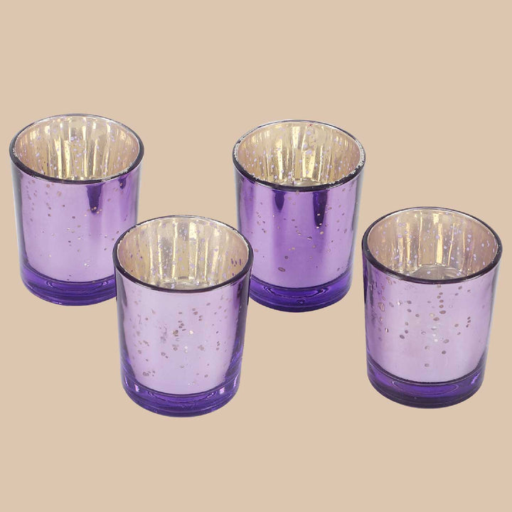 Handmade Purple Votive Glass Tealight Holder | Set of 4