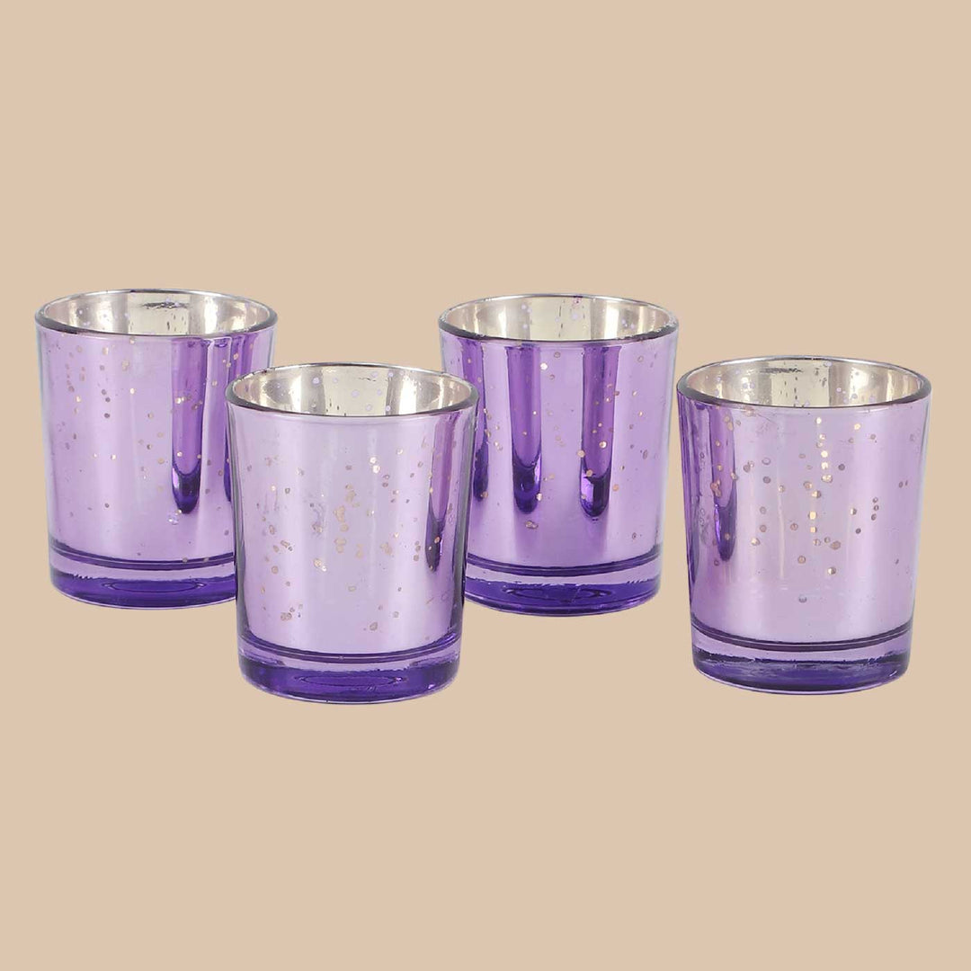 Handmade Purple Votive Glass Tealight Holder | Set of 4