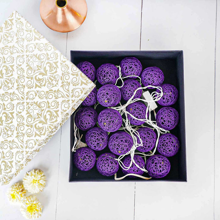 Handcrafted Yarn Spherical Fairy Light Hangings - Purple