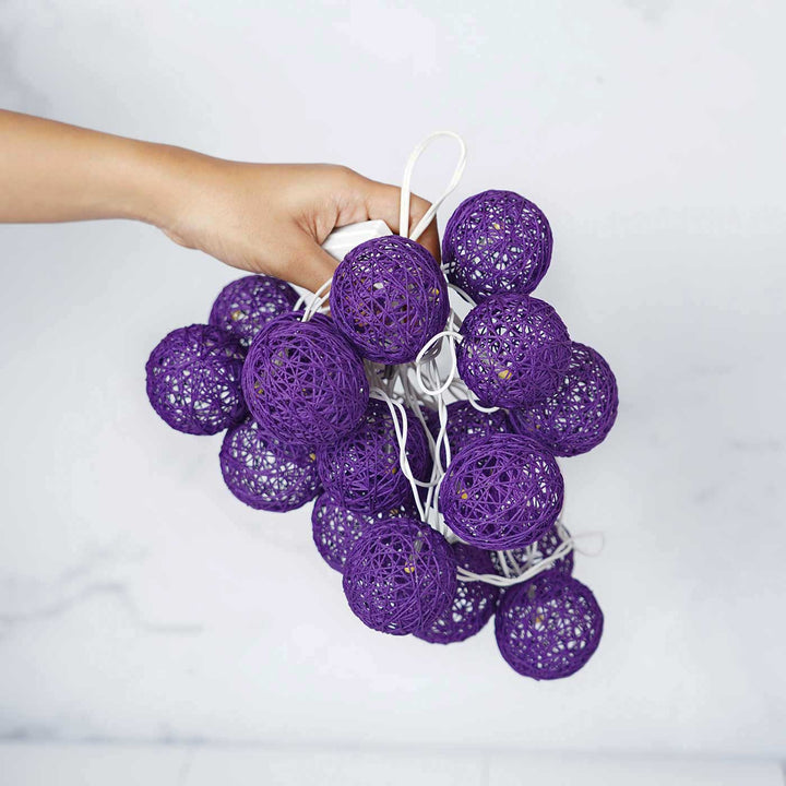 Handcrafted Yarn Spherical Fairy Light Hangings - Purple