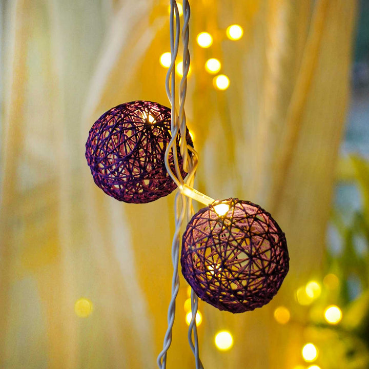 Handcrafted Yarn Spherical Fairy Light Hangings - Purple