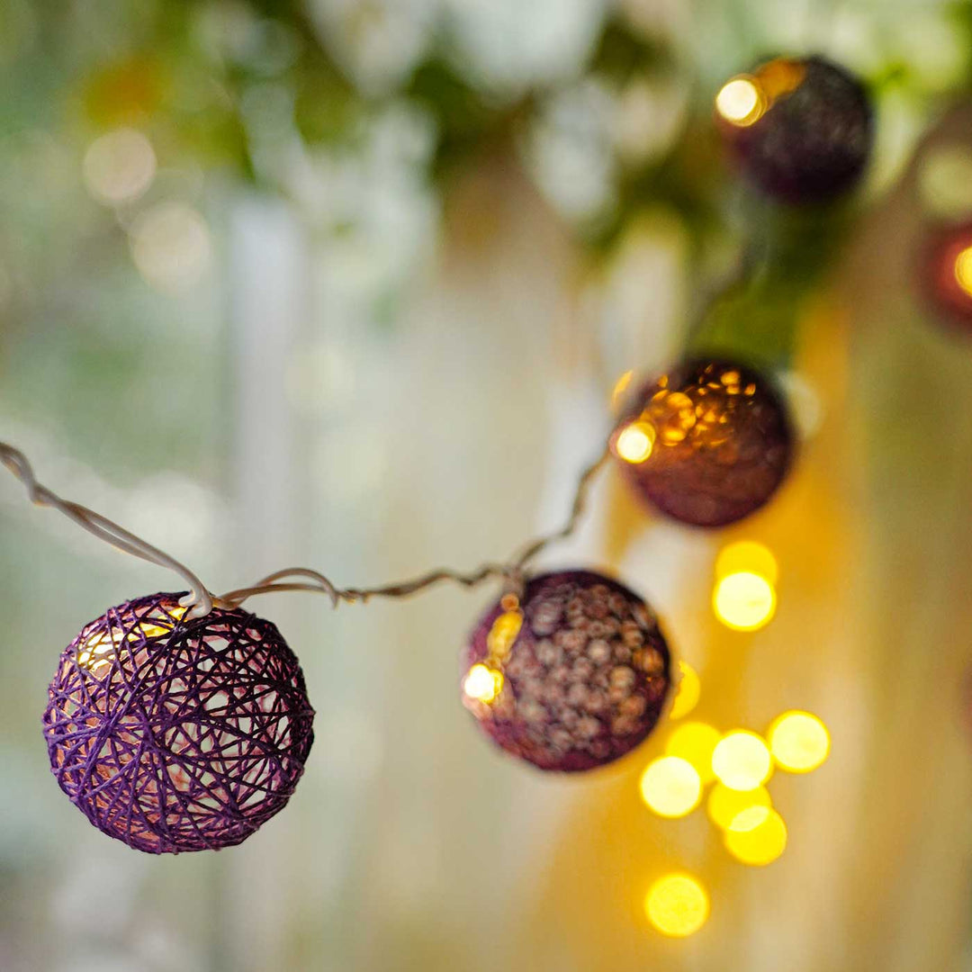 Handcrafted Yarn Spherical Fairy Light Hangings - Purple