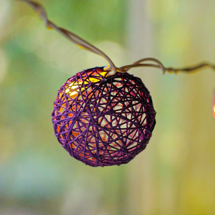 Handcrafted Yarn Spherical Fairy Light Hangings -  Purple