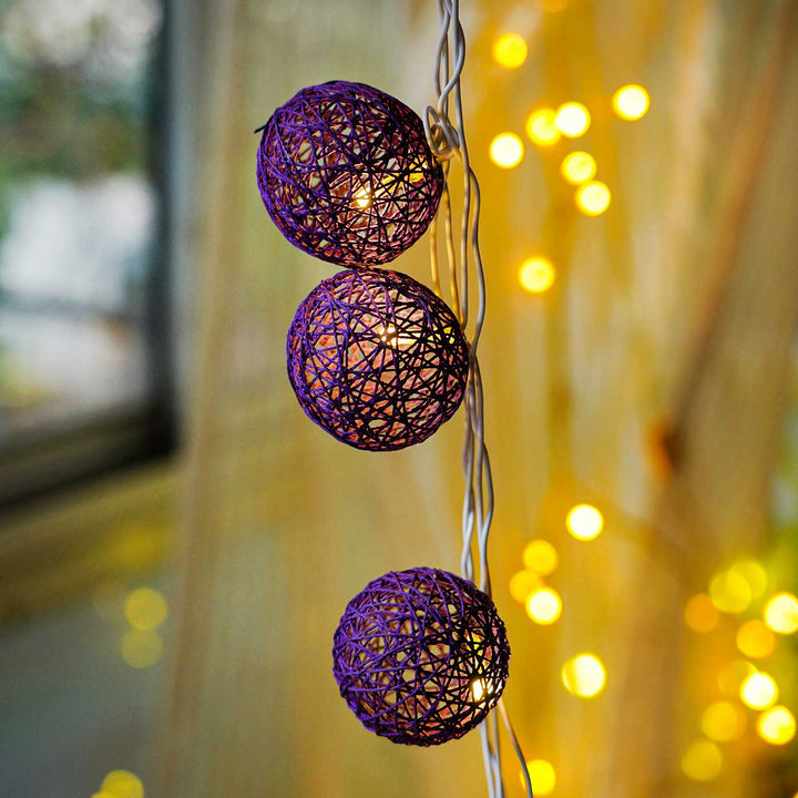 Handcrafted Yarn Spherical Fairy Light Hangings -  Purple