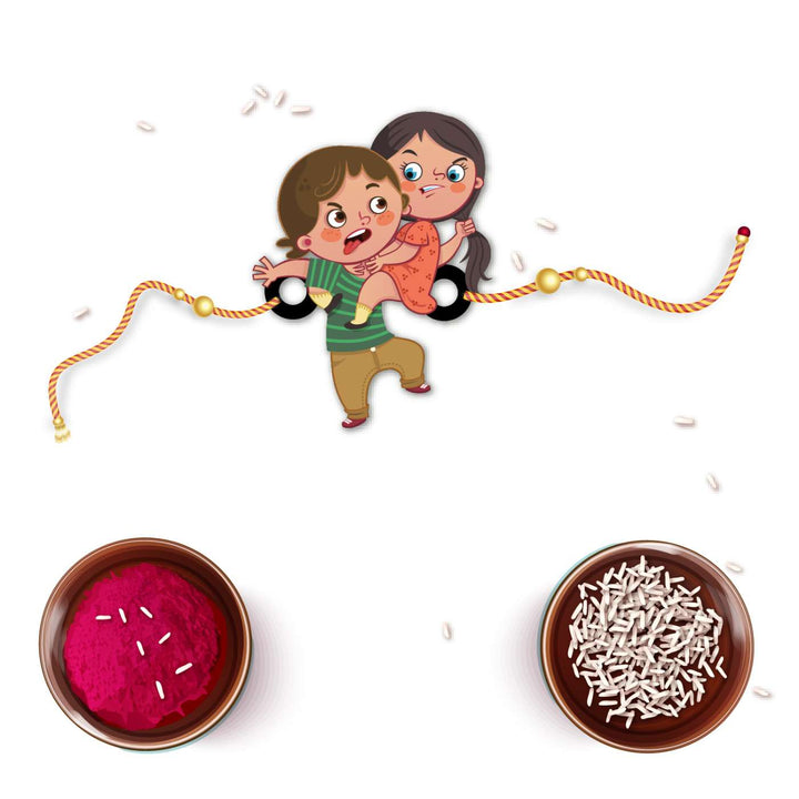 Handmade Printed Annoying Brother Wooden Rudraksha Rakhi With Roli Chawal