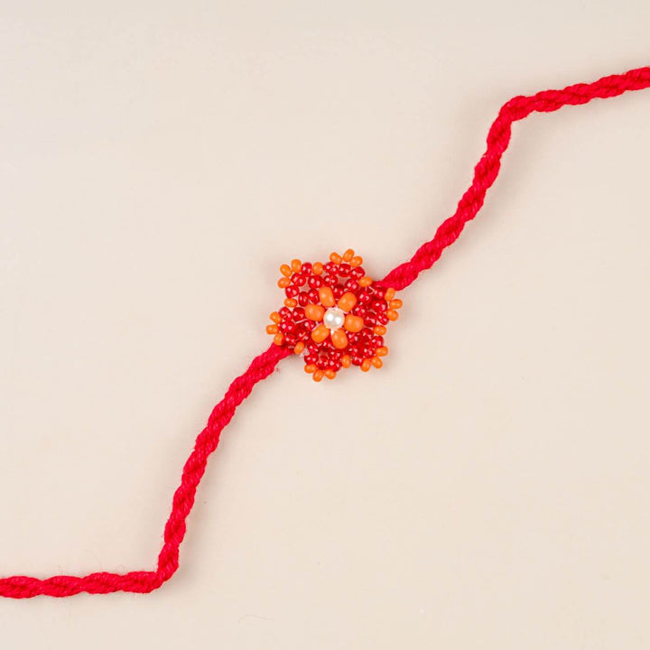 Handcrafted Glass Beads Sitara Rakhi With Roli Chawal