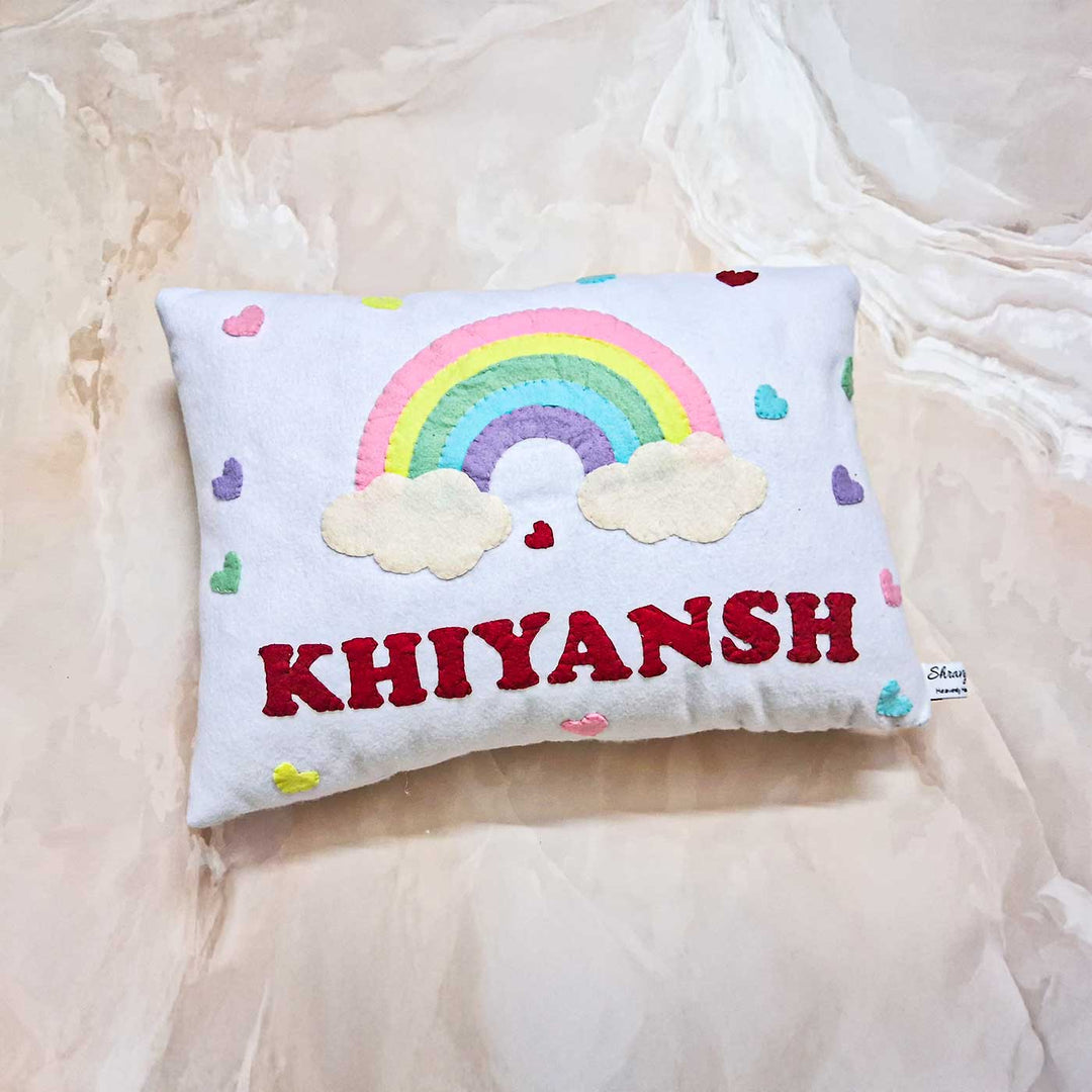 Personalized Rainbow Themed Felt Cushion For Kids