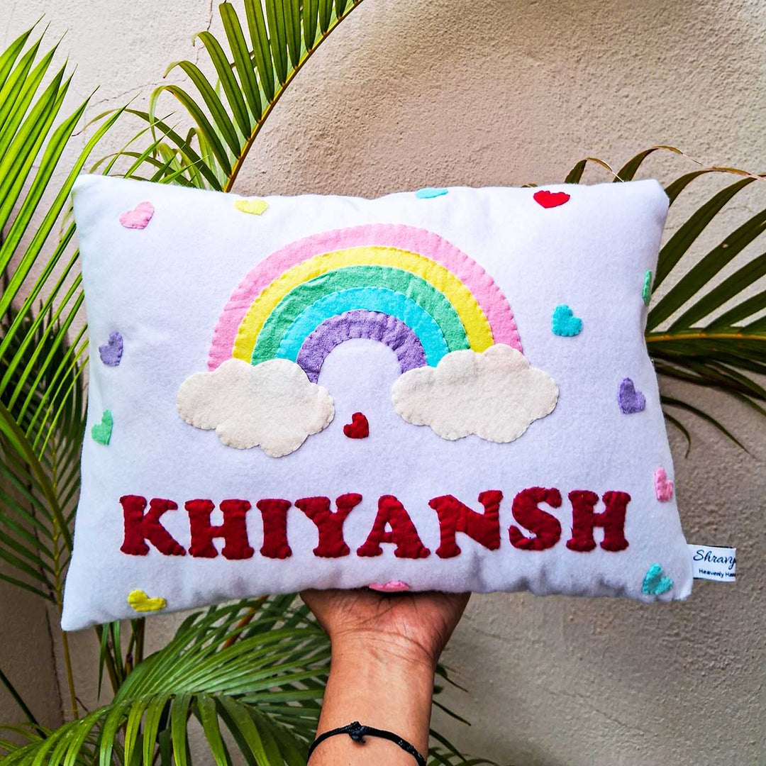 Personalized Rainbow Themed Felt Cushion For Kids