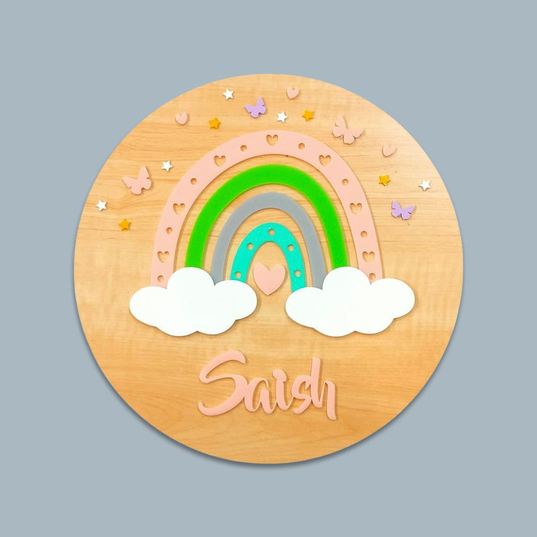 Personalized Peach Rainbow Radiance Theme Acrylic Kids Name Plate