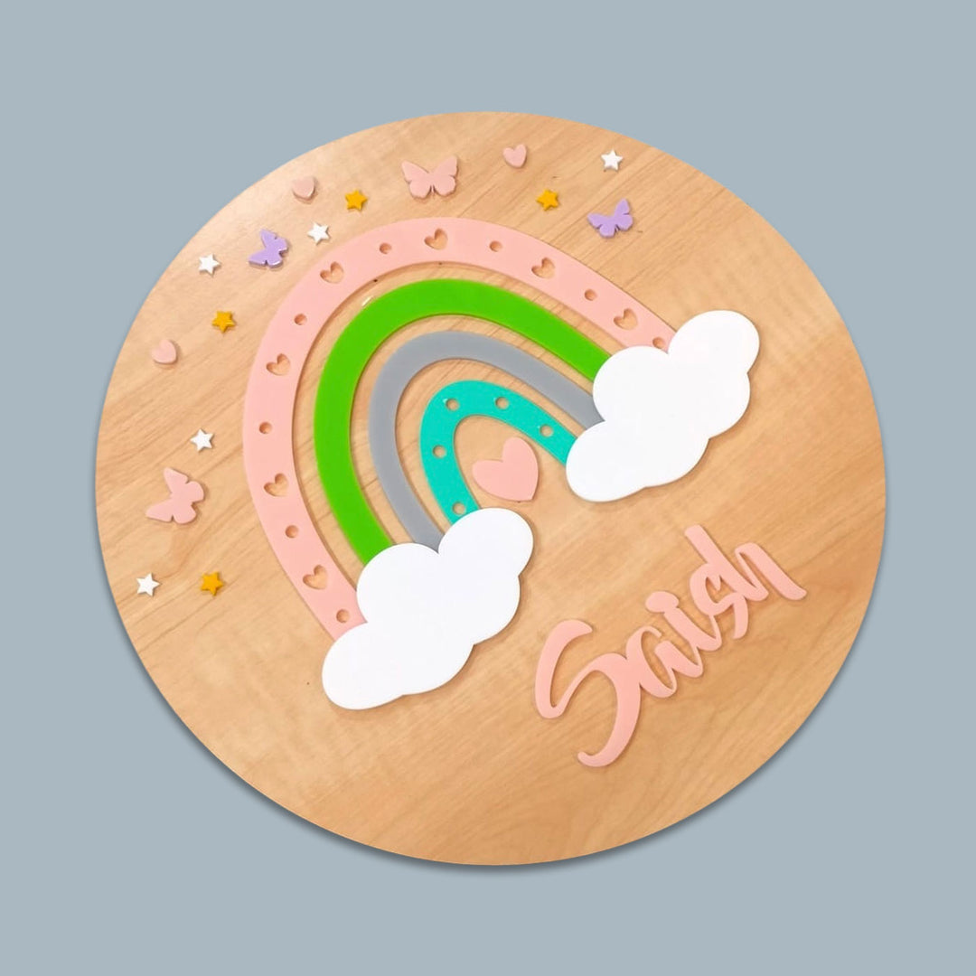 Personalized Peach Rainbow Radiance Theme Acrylic Kids Name Plate