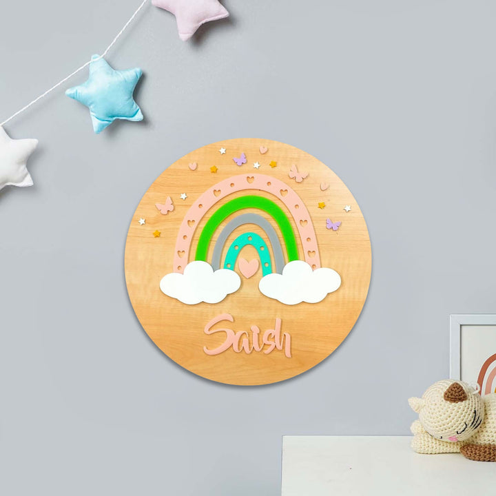 Personalized Peach Rainbow Radiance Theme Acrylic Kids Name Plate