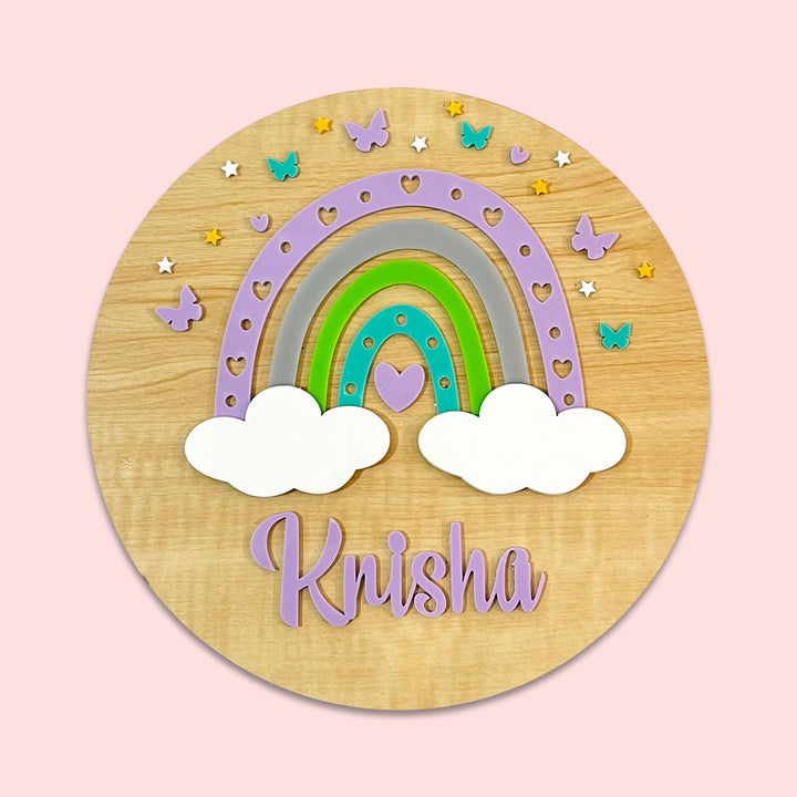 Personalized Purple Rainbow Radiance Theme Acrylic Kids Name Plate