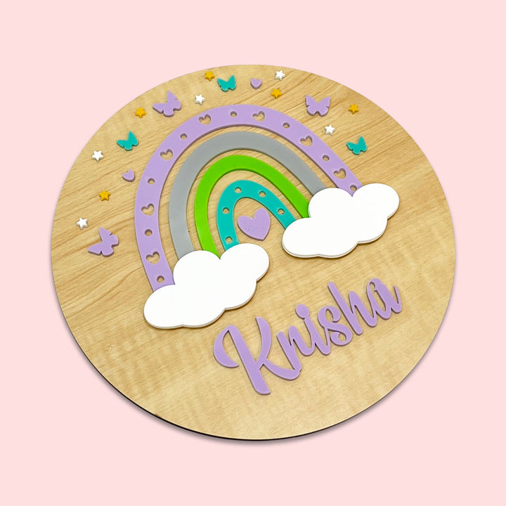 Personalized Purple Rainbow Radiance Theme Acrylic Kids Name Plate