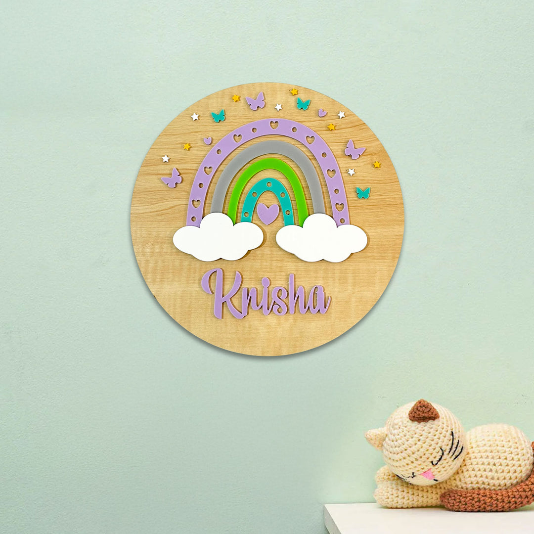 Personalized Purple Rainbow Radiance Theme Acrylic Kids Name Plate