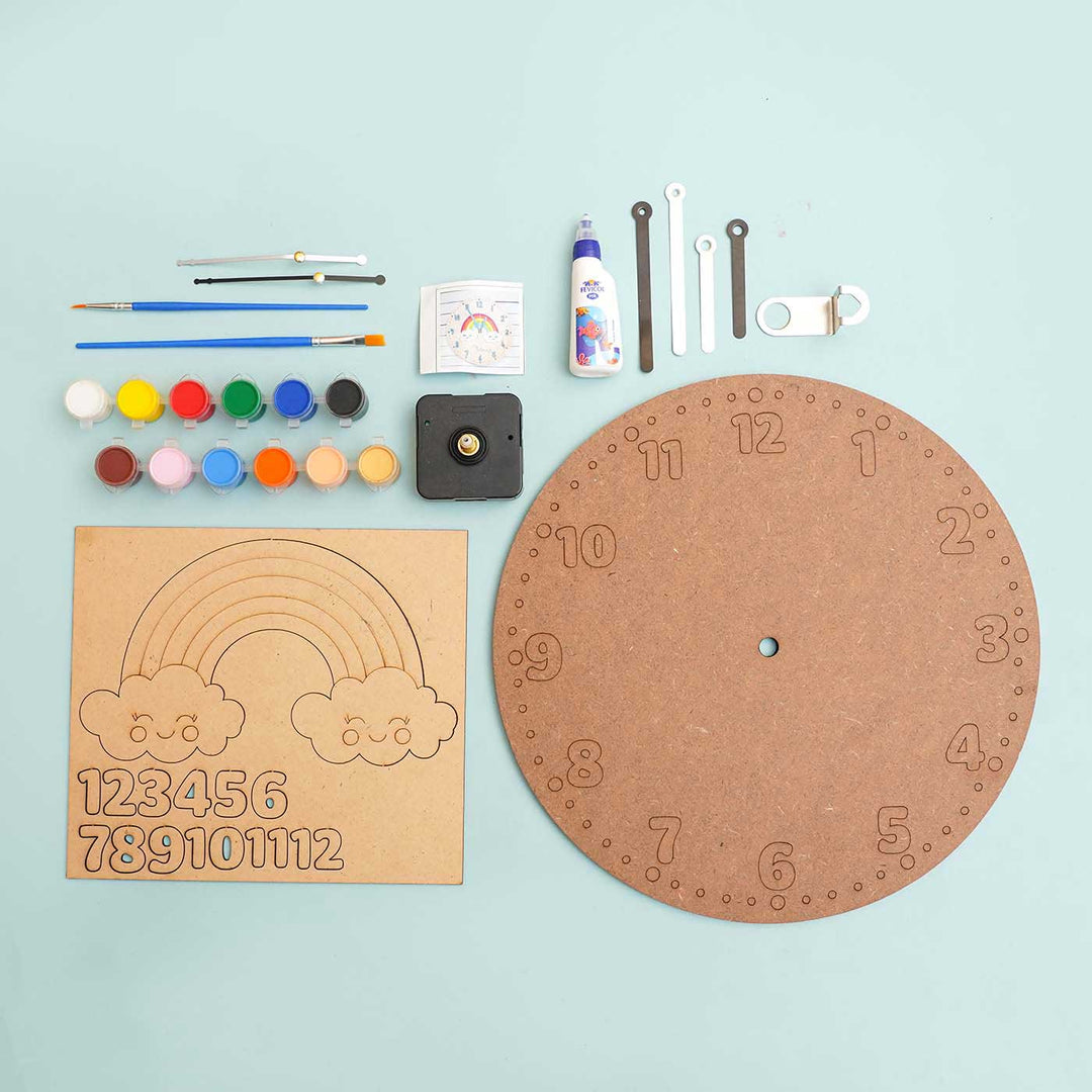 Rainbow Theme MDF Wall Clock DIY Kit For Kids