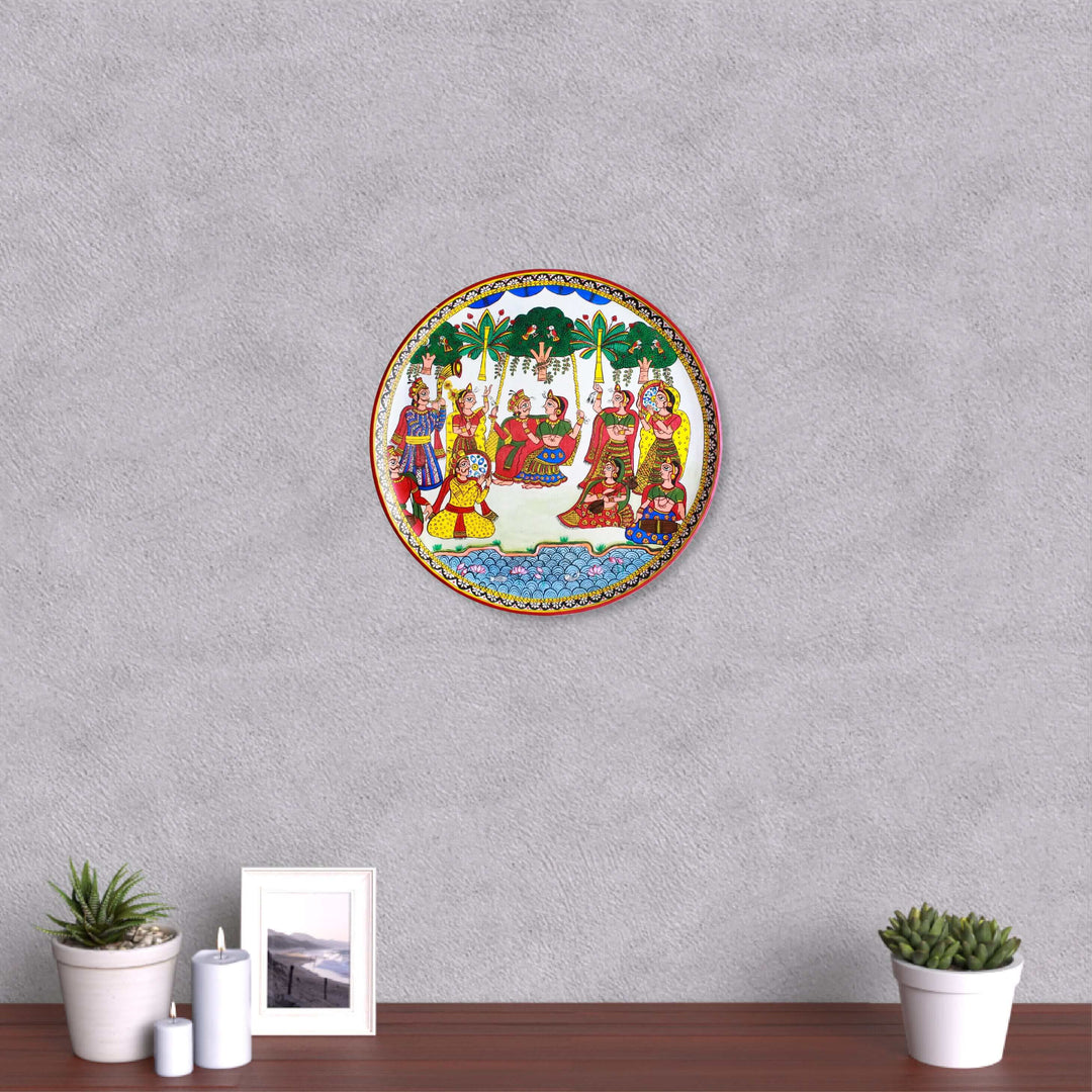 Handpainted Wooden Wall Plate With Rajasthani Artwork (Large)