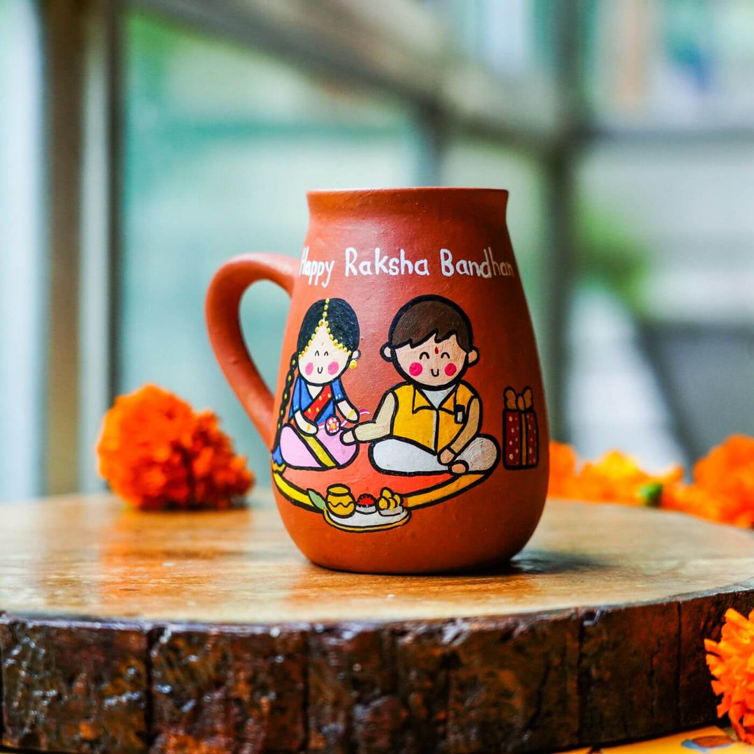 Personalized Handpainted Terracotta Mug for Rakshabandhan