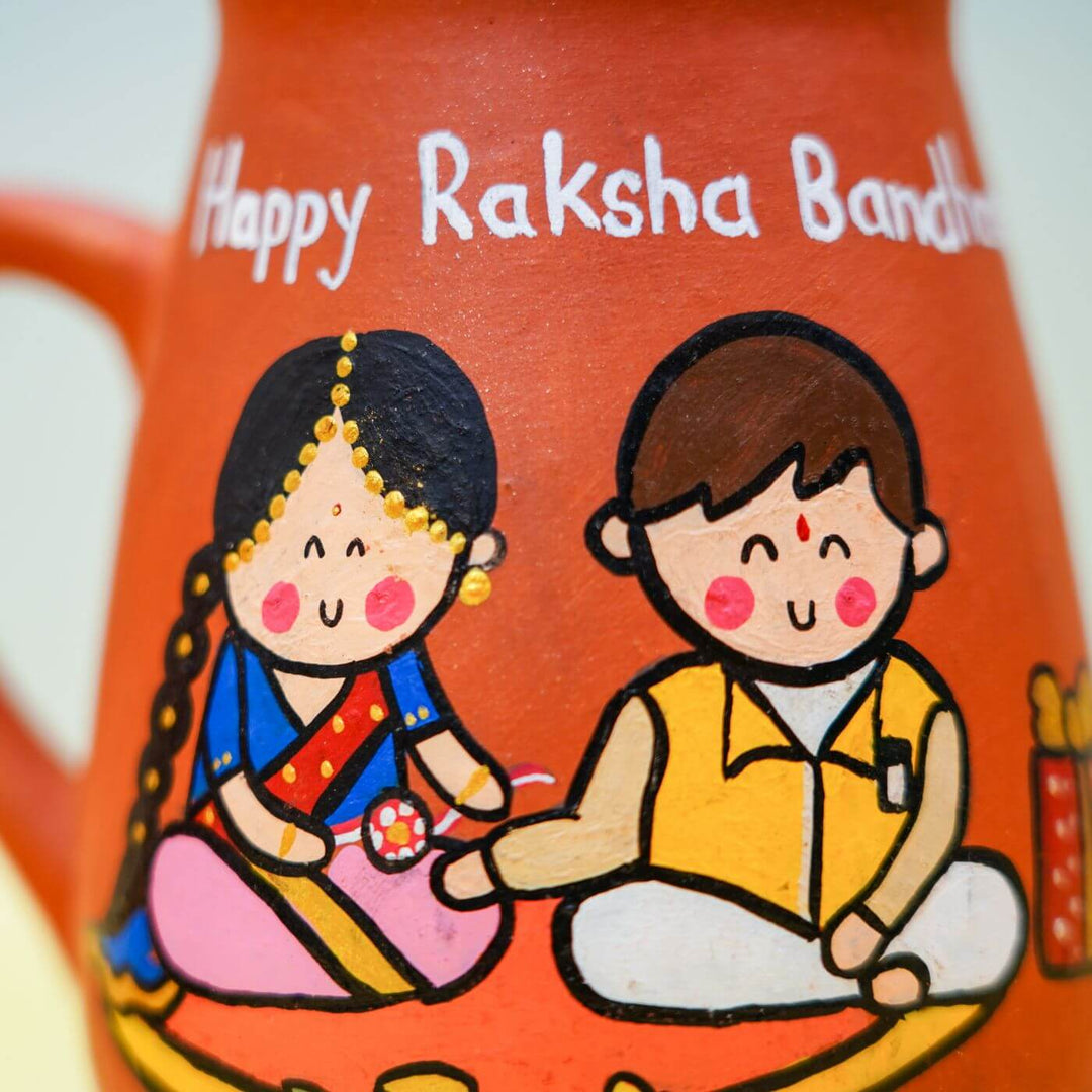 Personalized Handpainted Terracotta Mug for Rakshabandhan